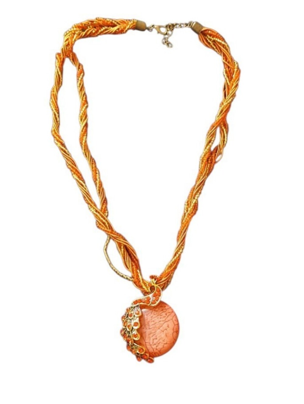 Fashion Jewelry Orange Gold Beaded Rhinestone Necklace